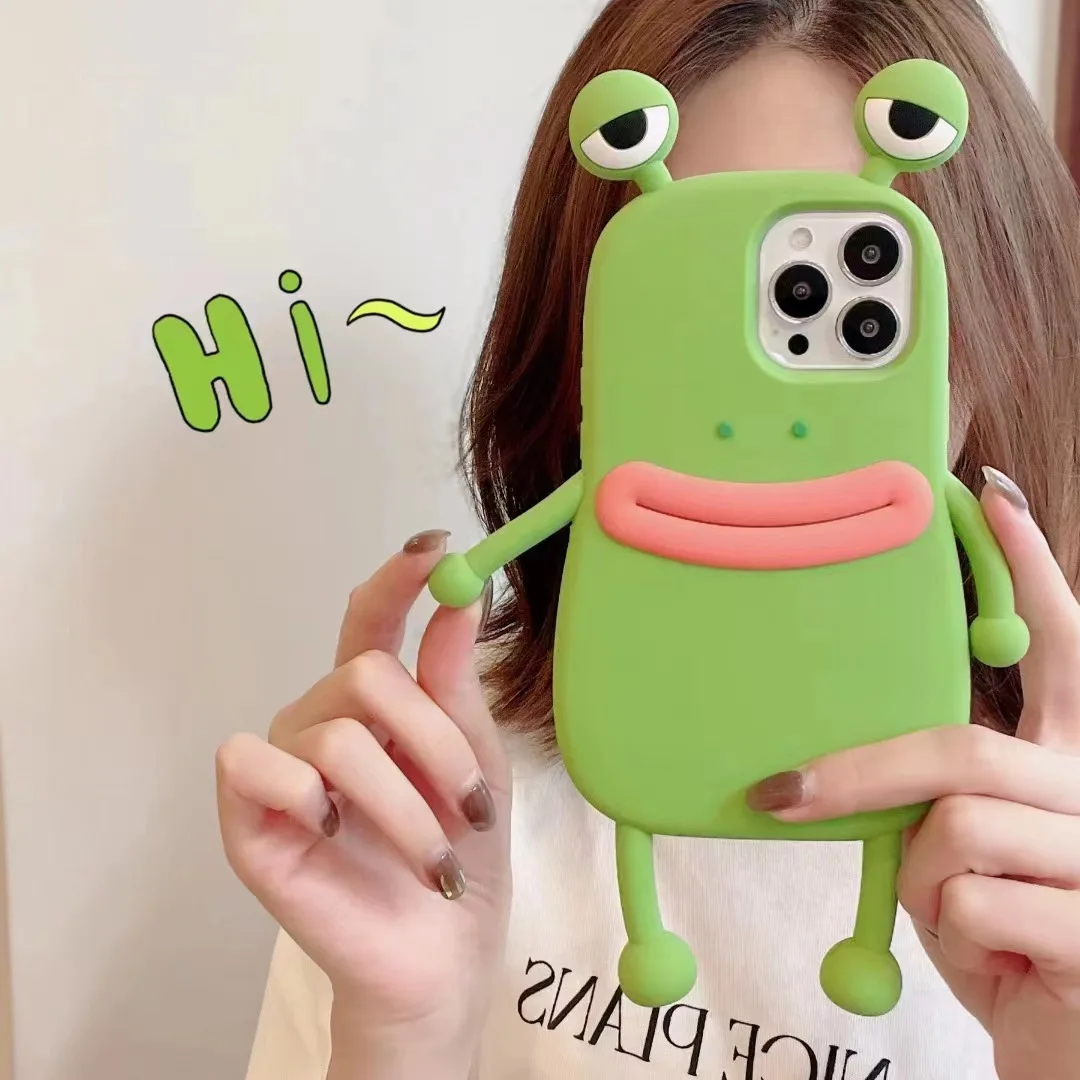 

Funny Soft Silicone 3D Frog Phone Case For iPhone 14 13 11 12 Pro Max Cartoon Cute Shockproof Green Fashion Bumper Cover