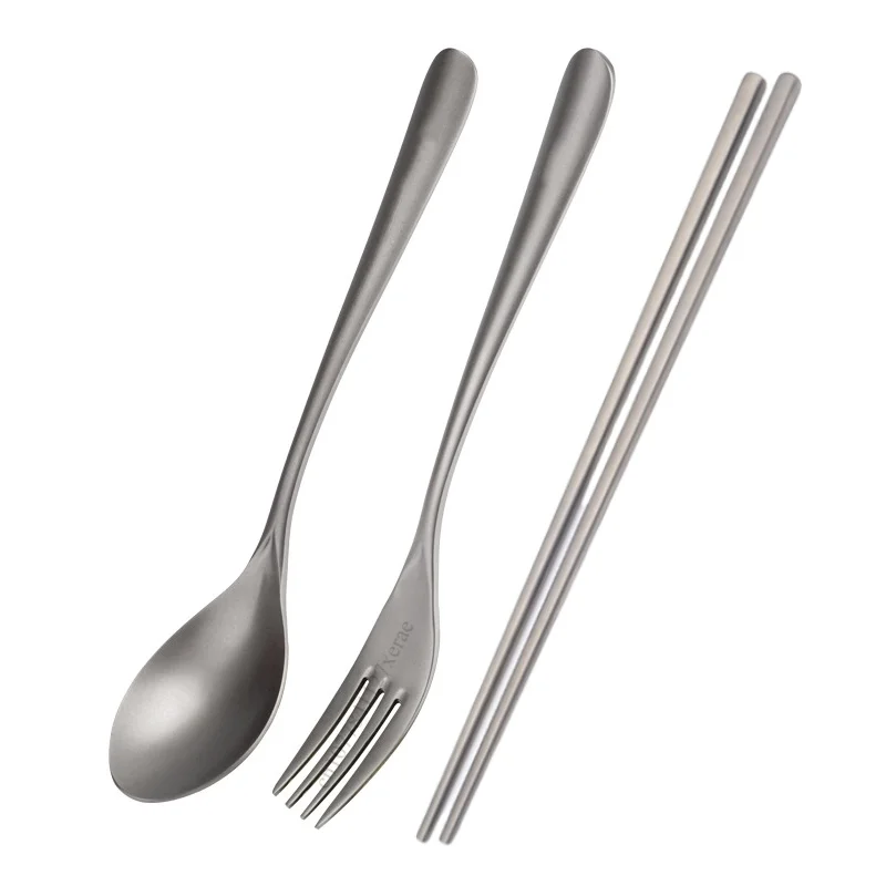 Camping Cutlery Portable Tableware Portable Cutlery Titanium Tableware Outdoor Camping Ultra Light Tableware Portable Pure Titanium Chopsticks Spoon Fork Corrosion-resistant Hiking Picnic Tableware