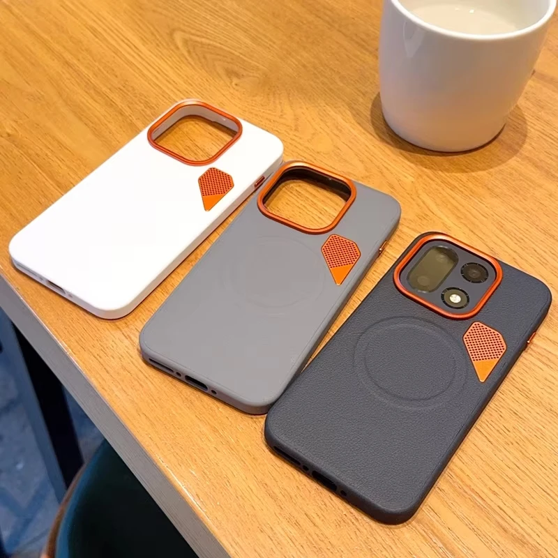 Luxury PU Leather Phone Cover with Magnetic Wireless Charging and Heat Dissipation Technology