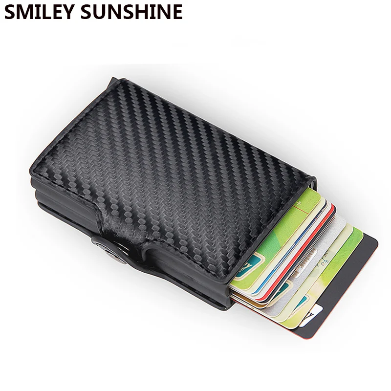 Antitheft Men id Bank Credit Card Holder Double Rfid Blocking Wallet Leather Security Aluminum Box Metal Purse Cardholder Case