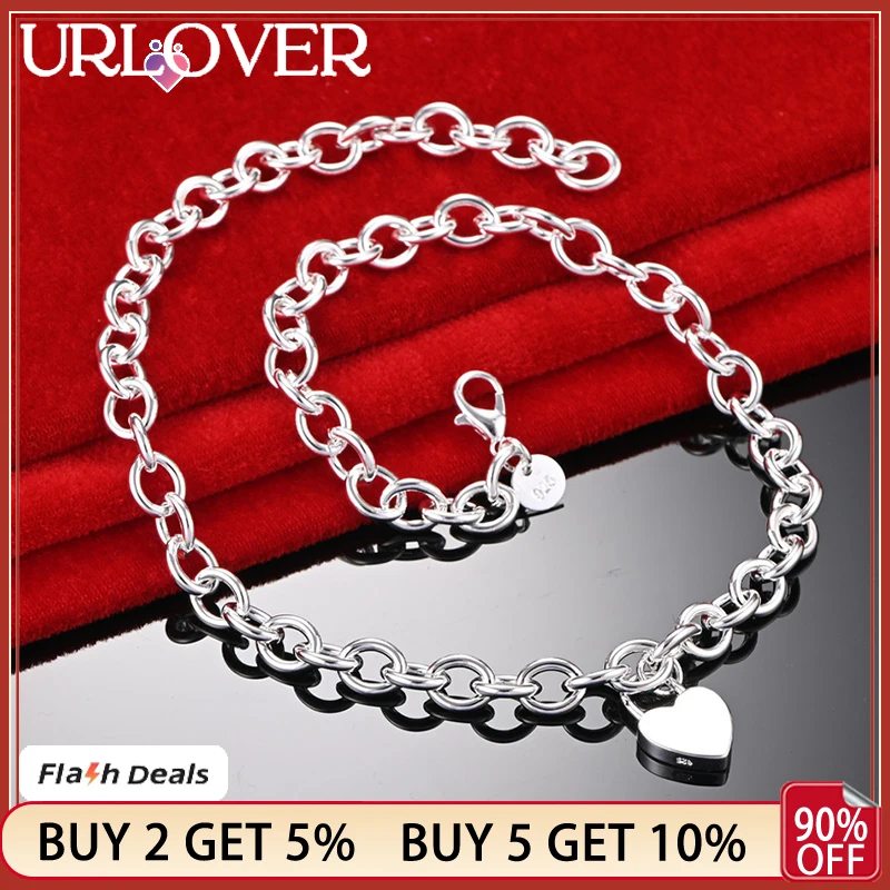 URLOVER925StampSilverColor45cmPopularHeartLockPendantChain