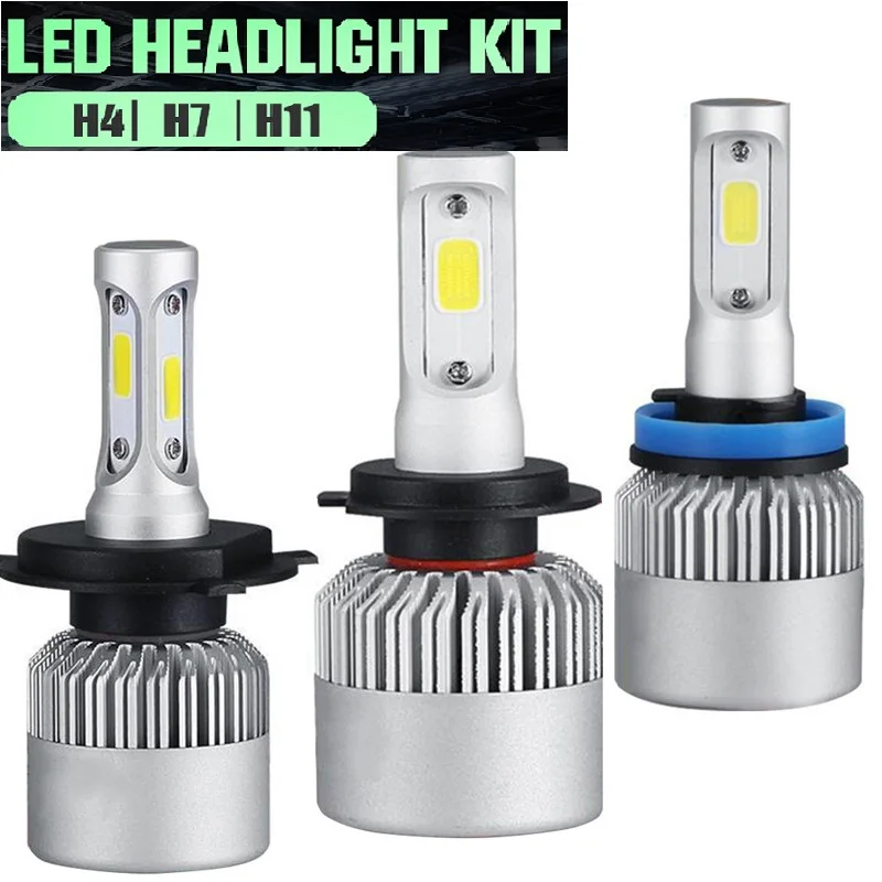 LED Car Headlights H4 H7 COB 72W 16000LM 6000K 1Piece