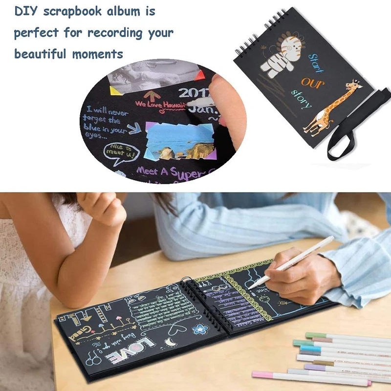 DIY A5 공예 사진 앨범 나비 매듭, 스크랩북 종이 그림 앨범, 결혼 기념일 선물 메모리북, 30 페이지 블랙 페이지