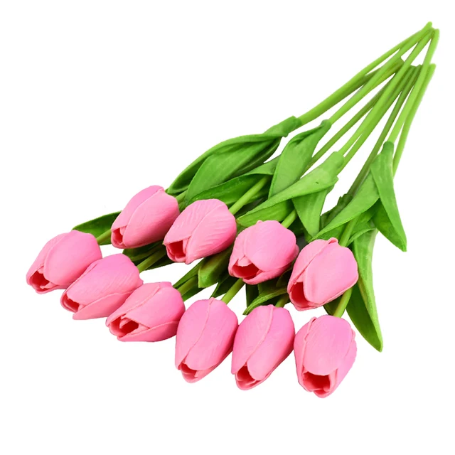 10PCS Tulip Artificial Flower Real Touch Artificial Bouquet Fake Flower for Wedding Decoration Flowers Home Garen Decor E