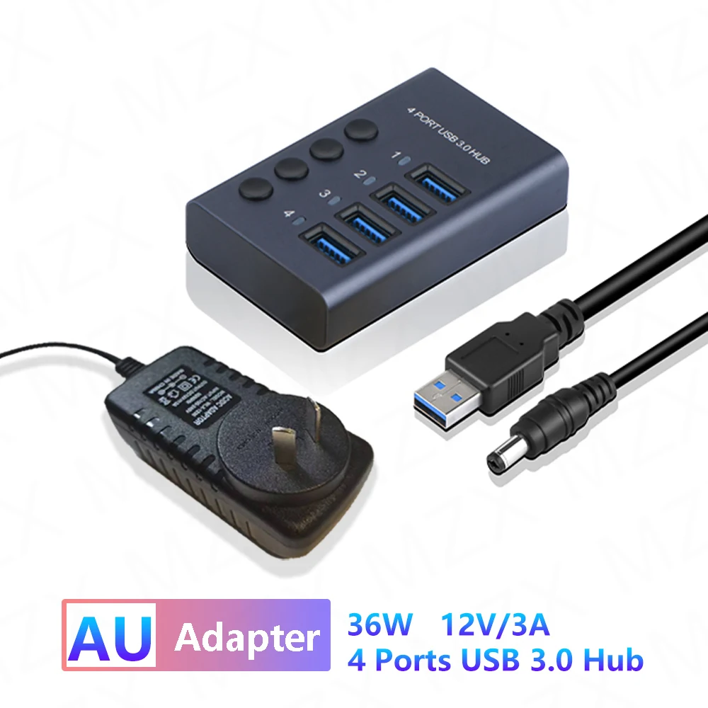 Premium Aluminum USB 3.0 Hub with Multiple Ports and Switch Adapter