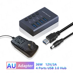 Premium Aluminum USB 3.0 Hub with Multiple Ports and Switch Adapter (4 Ports HUB AU)