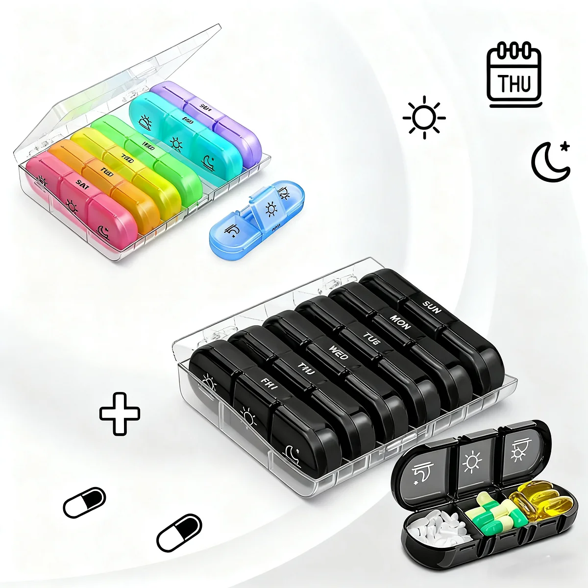 Pill Box 7 days Organizer 21 grids 3 Times One Day Portable Travel with Large Compartments for Vitamins Medicine Fish Oils