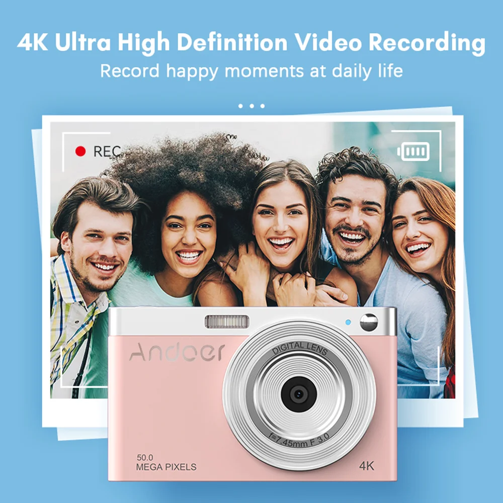 4K Digital Camera Video Camcorder 50MP 2.88'' IPS Screen Face Detact Smile Capture Built-in Flash with 2pcs Batteries Photo Kids