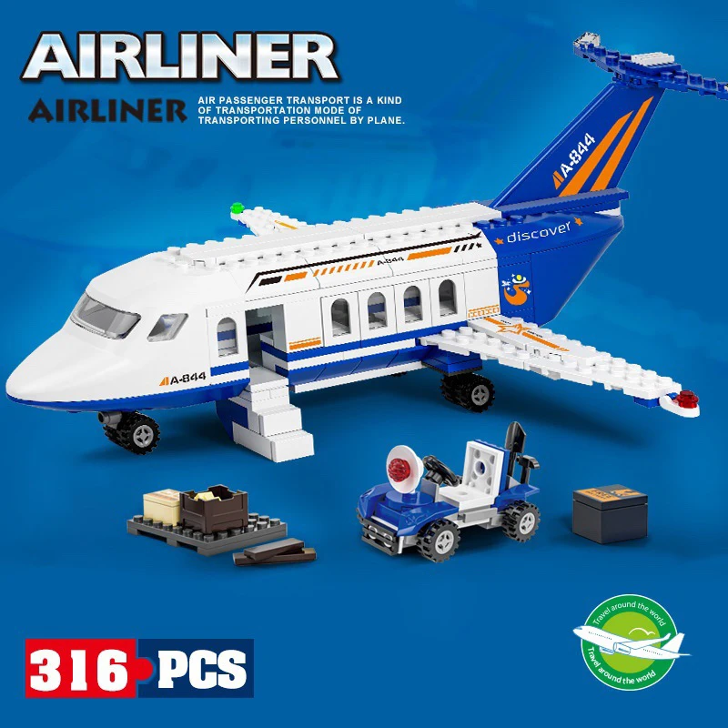 City Airplane International Passenger Plane Flight Model Building Blocks Airport Airlines Station Bricks Sets Kids Toy Technical 2