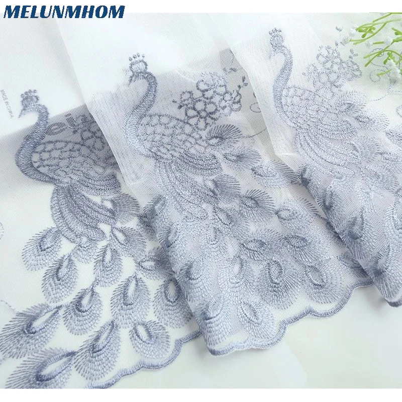 Melunmhom 노란색 자수 공작 흰색 얇은 명주 그물 커튼, 거실용 쉬어 핑크 커튼, 어린이 침실 창문 드레이프