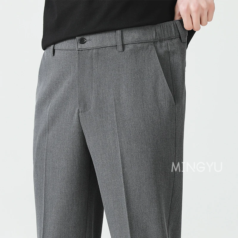 Lyocell Blend Summer Ankle Length Pants Men Business Elastic Waist Formal Suit Korean Social Work Trousers Male 40
