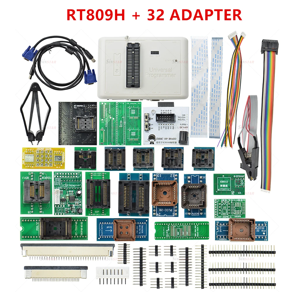오리지널 RT809H+ 32 어댑터+ 22 in 1 SMD 어댑터 프로그래머 EMMC-Nand 플래시 매우 다용도 Edid 케이블 + EMMC-Nand 케이블