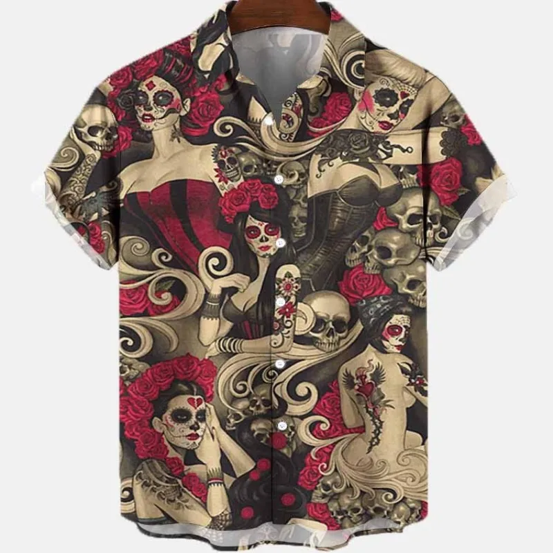 Hawaiian Shirt 3D Men Summer Street Costumes Skeleton Floral