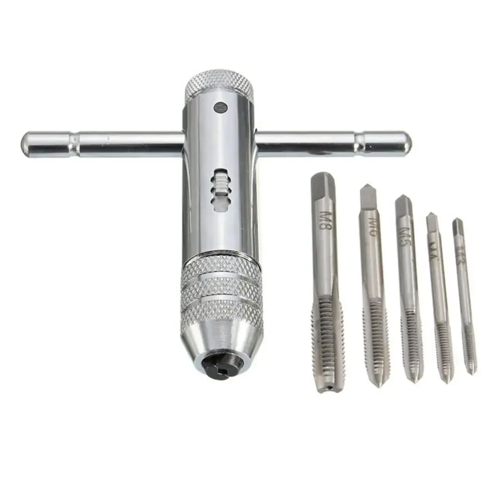 

T-type M3-M8 Adjustable Tap Ratchet Tap Hinge + 5PCS Thread Taps Wrench Tool Set for Cutting Outer Internal Thread Set Plug Tap