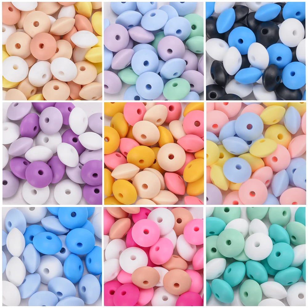 Teething Toys Baby Teething Toys Silicone Teething Toys Silicone Beads Silicone Teething Beads Silicone Teether Sensory Chew Necklaces 50pcs/lot 12mm Silicone lentil Beads Silicone BPA Free DIY Charms Newborn Nursing Accessory Teething Necklace Teething Toy