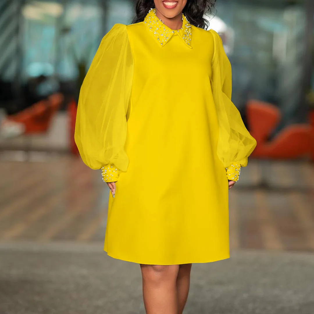 Plus Size Luxury Women Dress Mesh Sleeve Wide Loose Elegant Club Outfit Casual Short Gown 2023 Summer Trendy Evening Party Dress