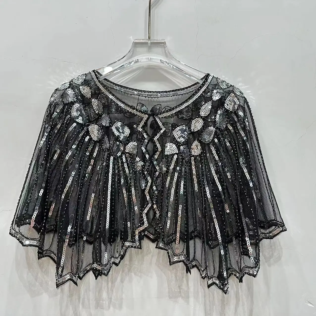 1920s Flapper Sequin Cape Shawl - Vintage Beaded Evening Party Cape, Retro Deco Costume Accessory For Women