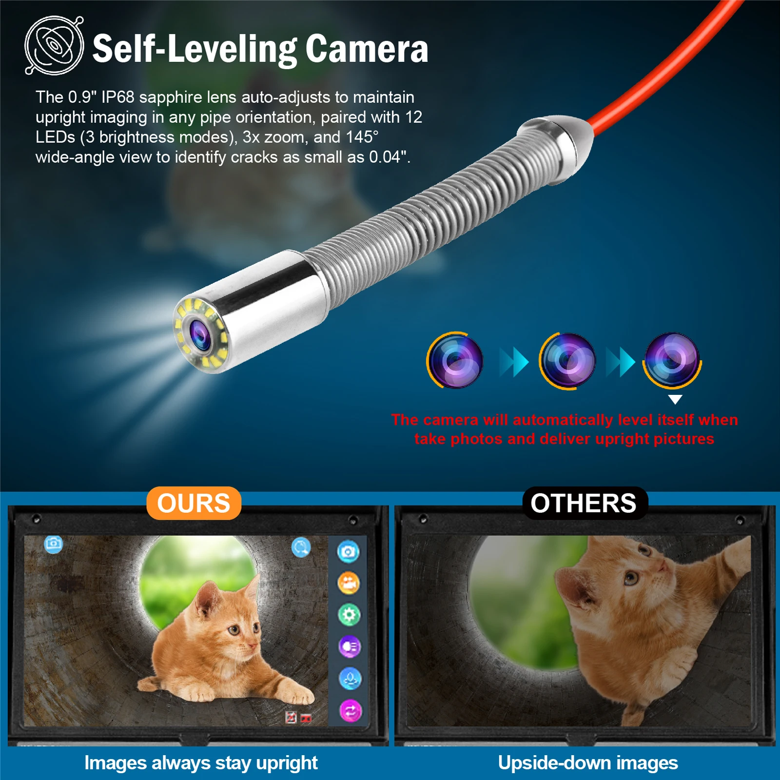 Pipe Inspection Camera and 512HZ Locator Self-Leveling Distanc Counter Sewer Camera with keybord and 7mm Cable 10.1in HD Screen 4