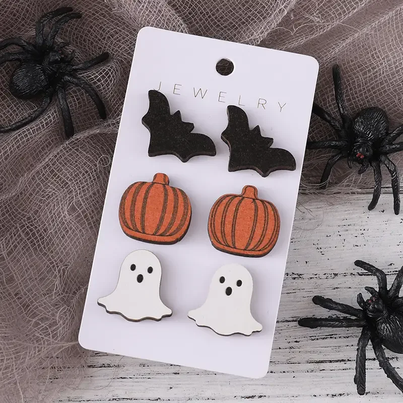 3 Pairs Halloween Vintage Bat Pumpkin Earring set for Women Personality Funny Ear Party Jewelry Gifts