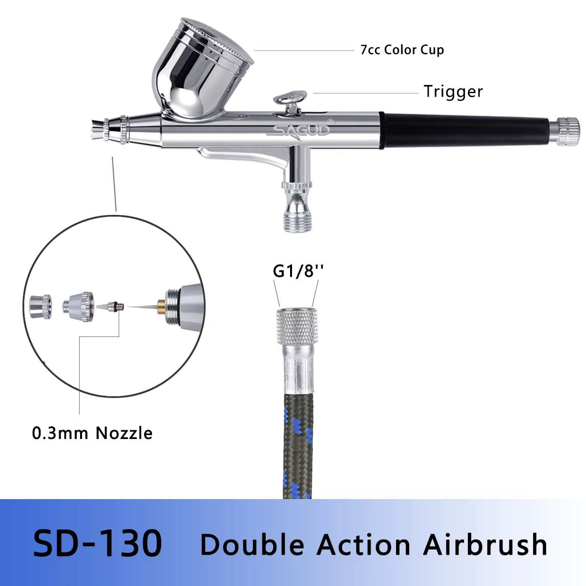 Air Brush Kit Auto Handheld Sprayer With 0.3Mm Tip, Portable Air