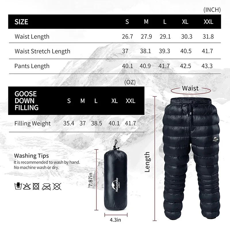 Hiking Pants Naturehike Winter Waterproof Ultralight Warm Duck Down Outdoor Woman Hombre Rain hiking pants