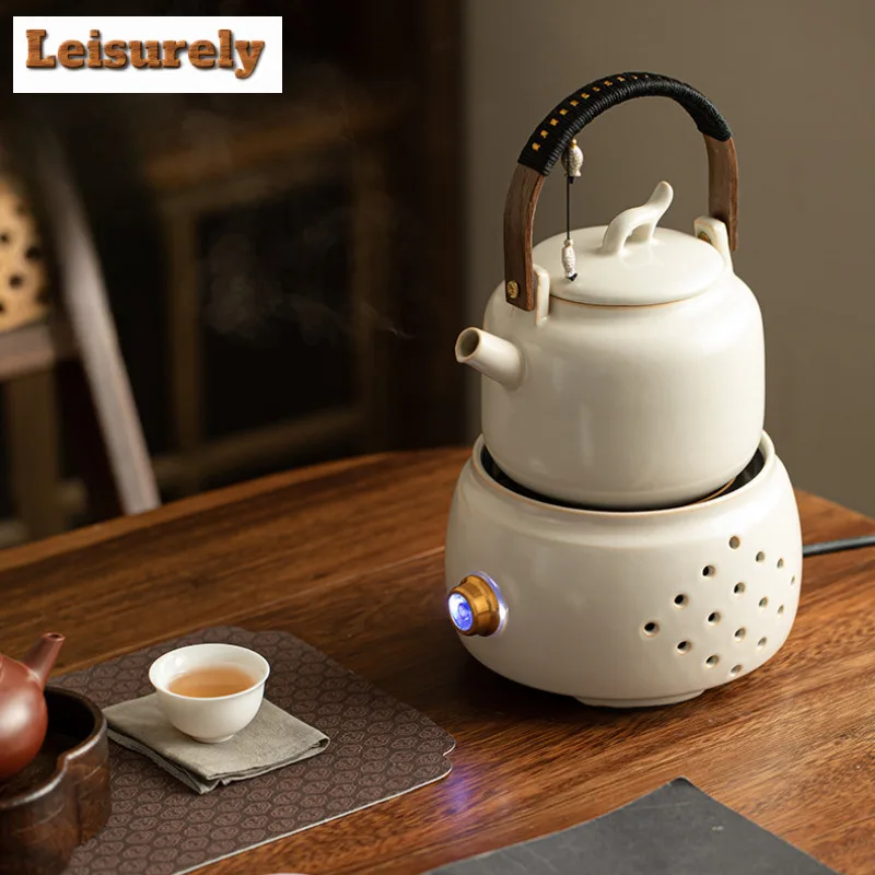 Soda Glazed Ceramic Lifting Handle Boiling Water Kettle Large Capacity Tea Making Pot Household Flower Tea Kettle Tea Services