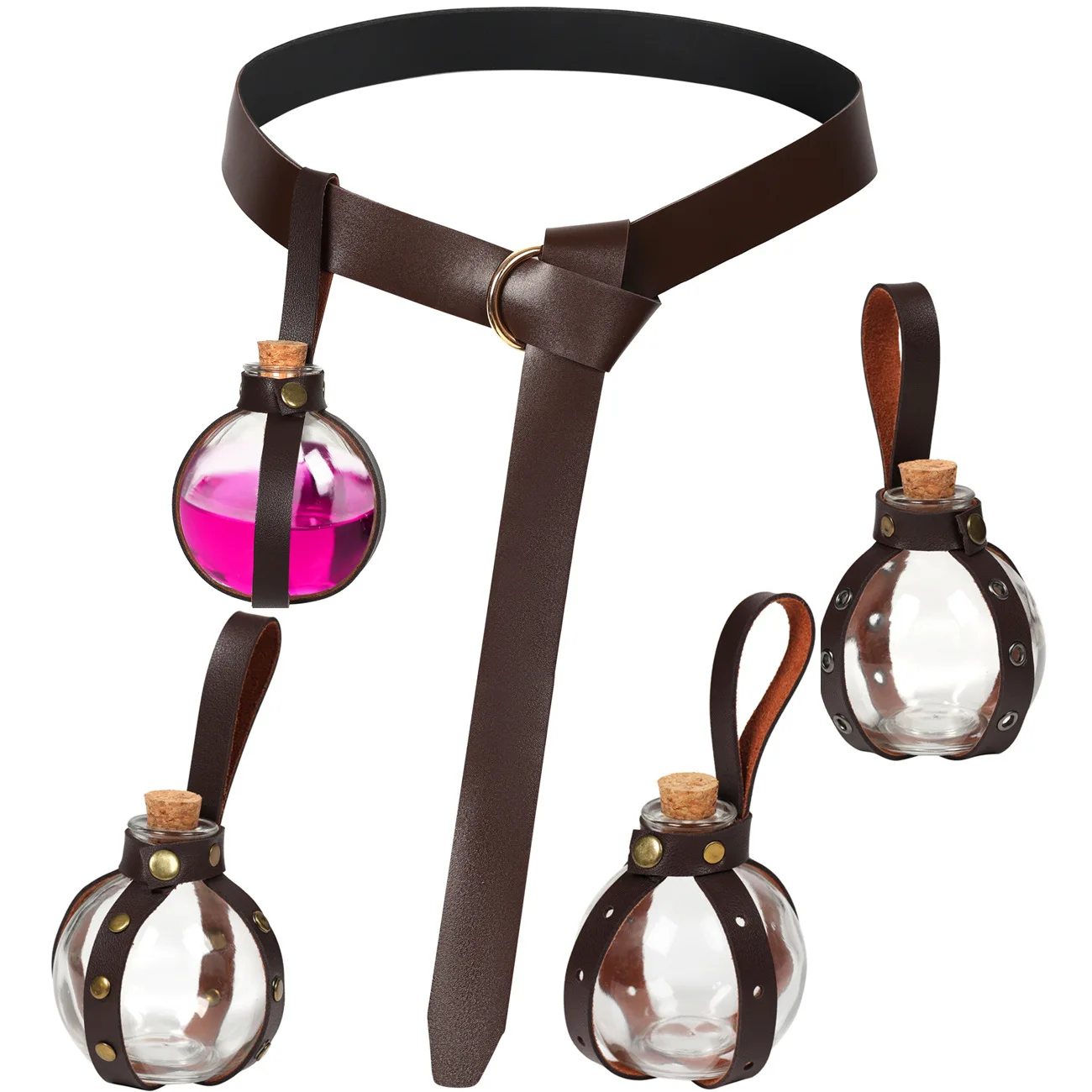 

Medieval Wizard Witch Dark Magic Cork Potion Glass Bottle Holder With Waist Belt Steampunk Alchemist Healer Larp Cosplay Costume