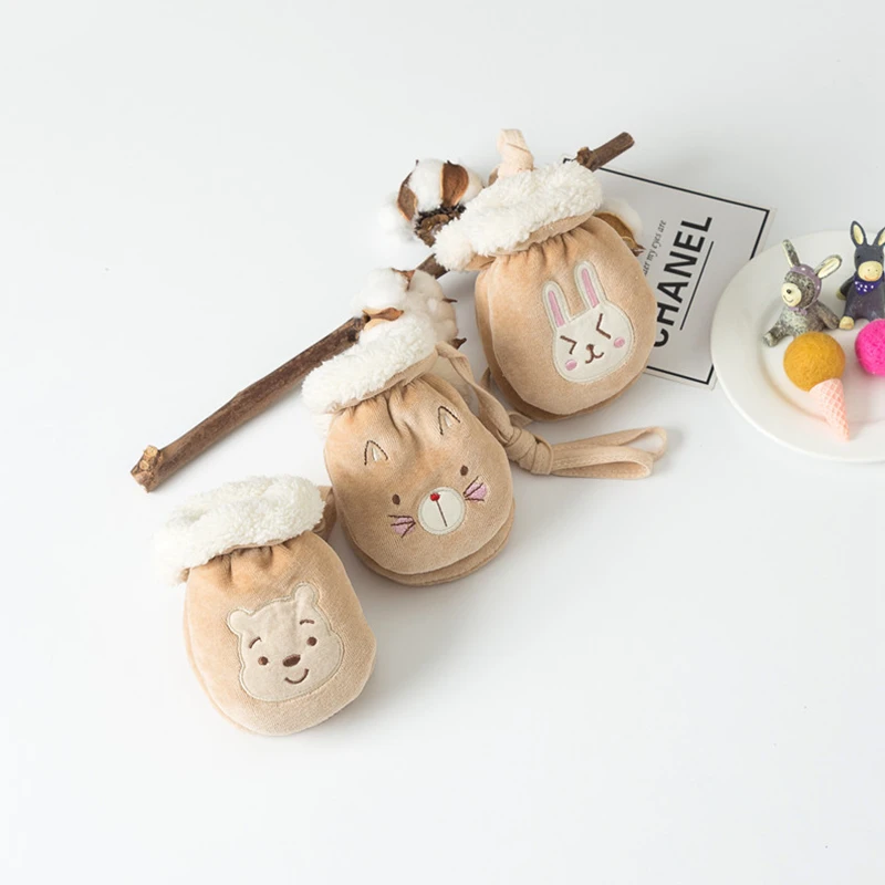 Kids Gloves Winter Baby Full Finger Mittens Thicken Infant Anti-Grab Gloves Fleece Toddler Hand Warmer Mittens Cartoon 0-3Y 6