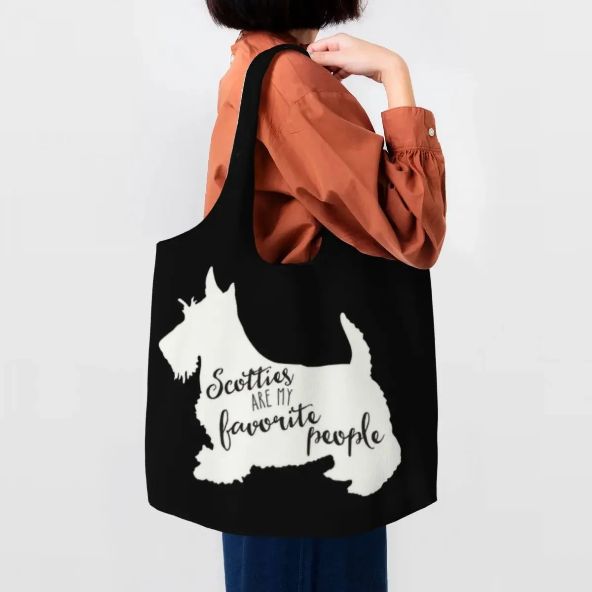 

Scotties Are My Favorite People Shopping Bag Women Shoulder Canvas Tote Bag Washable Scottish Terrier Dog Groceries Shopper Bags