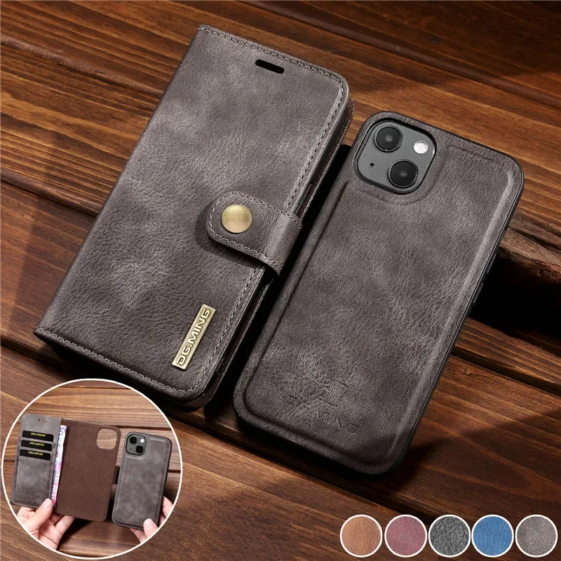 Acheter Étui de téléphone en cuir avec porte-cartes et portefeuille magnétique pour iPhone 15 14