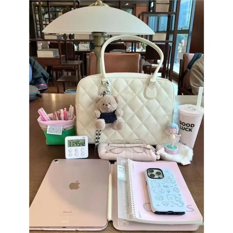 JIAERDI Diamond Grid White Shoulder Bag Wallet Women 2025 Large Capacity Bowling Tote Bag Ladies Harajuku Aesthetic Handbag Y2k