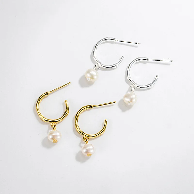 

Natural Freshwater Pearl Earrings Women S925 Sterling Silver C-shaped Earstuds Female Luxury Jewelry Girl Party Banquet Gift
