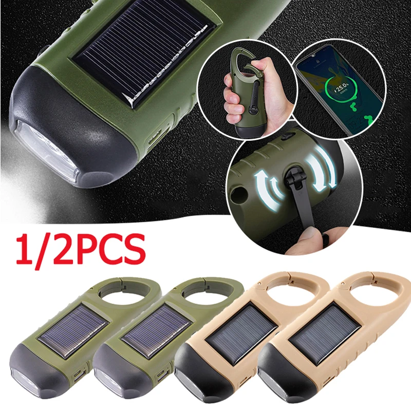 Solar Powered Flashlight Hand Crank Dynamo Rechargeable LED Light Lamp