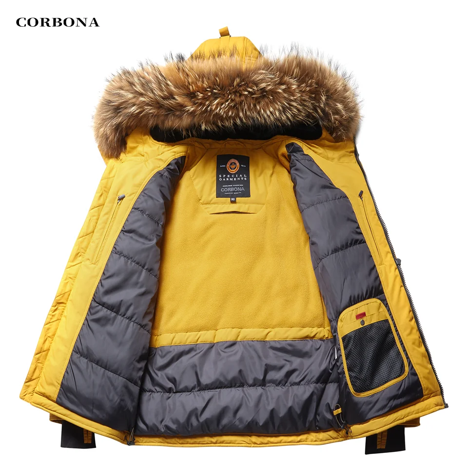 CORBONA New Men's Jackets Winter Coat Real Ful  Business Fashion Multi-pocket Multifunctional High Warmth Parka Thick Casual