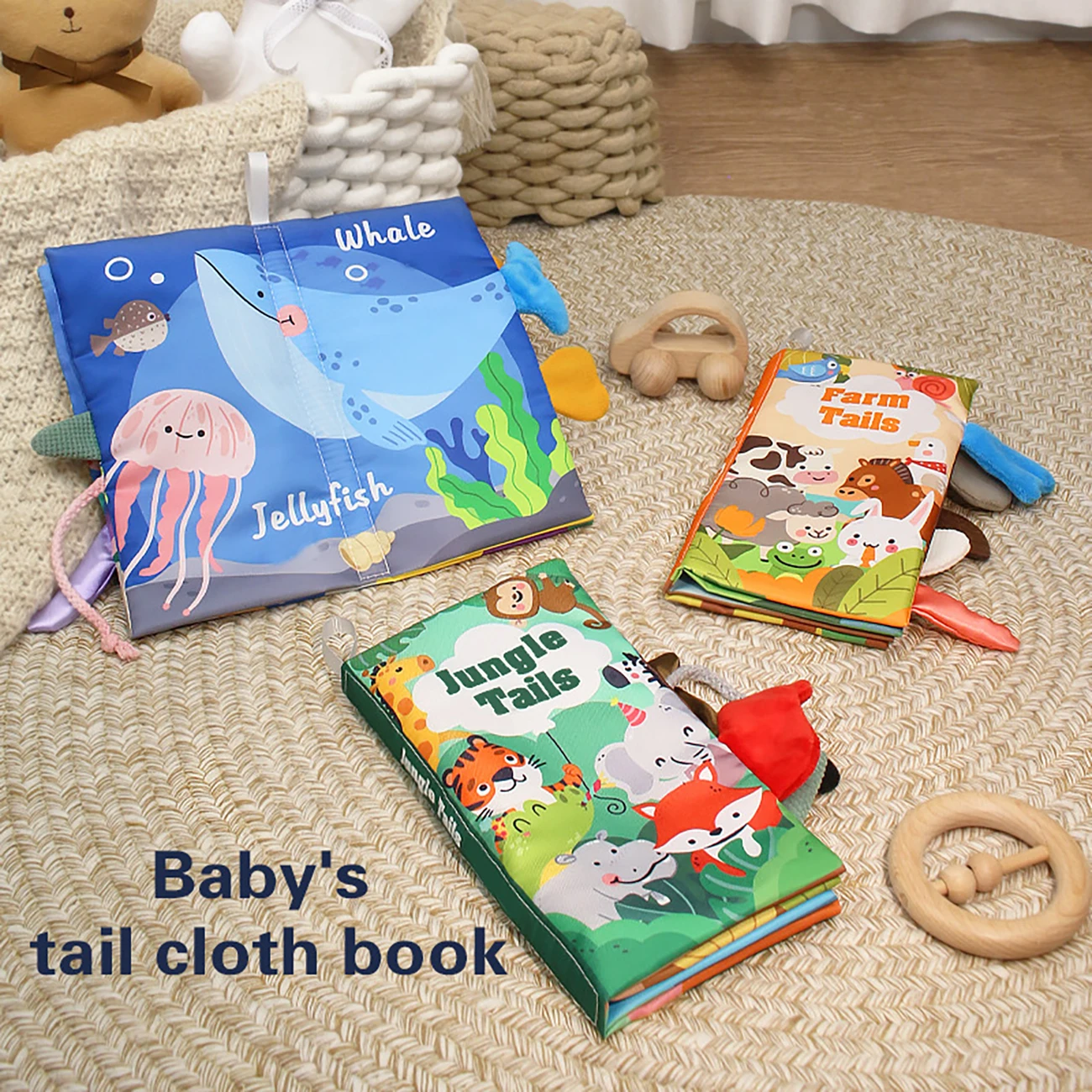 Baby Toys 1pc Baby Cloth Book Hanging Stroller Cloth Book Color Cartoon Baby Educational Toy Family Interactive Tail