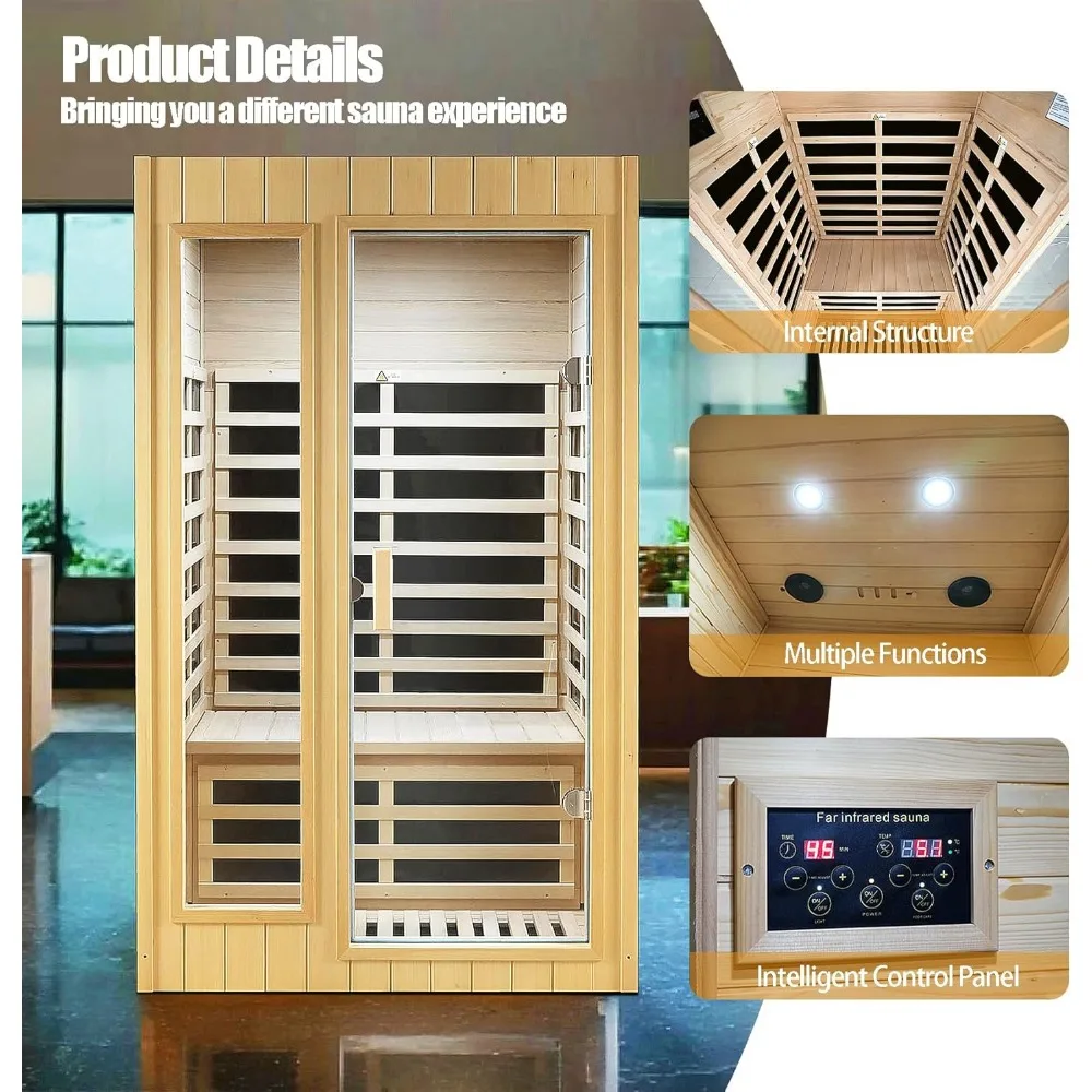 2 Person Sauna,Low EMF Far Infrared Sauna, 1500W Hemlock Wood Sauna Indoor Sauna Infrared Sauna for Home with Bluetooth Speakers 4