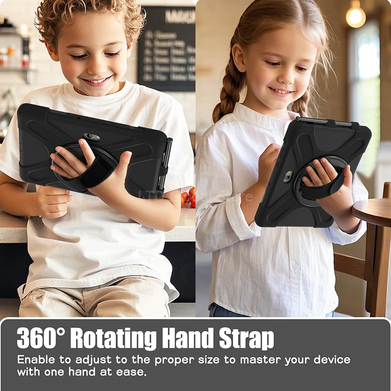 Durable 360° Rotatable Tablet Case with Kickstand & Hand Strap