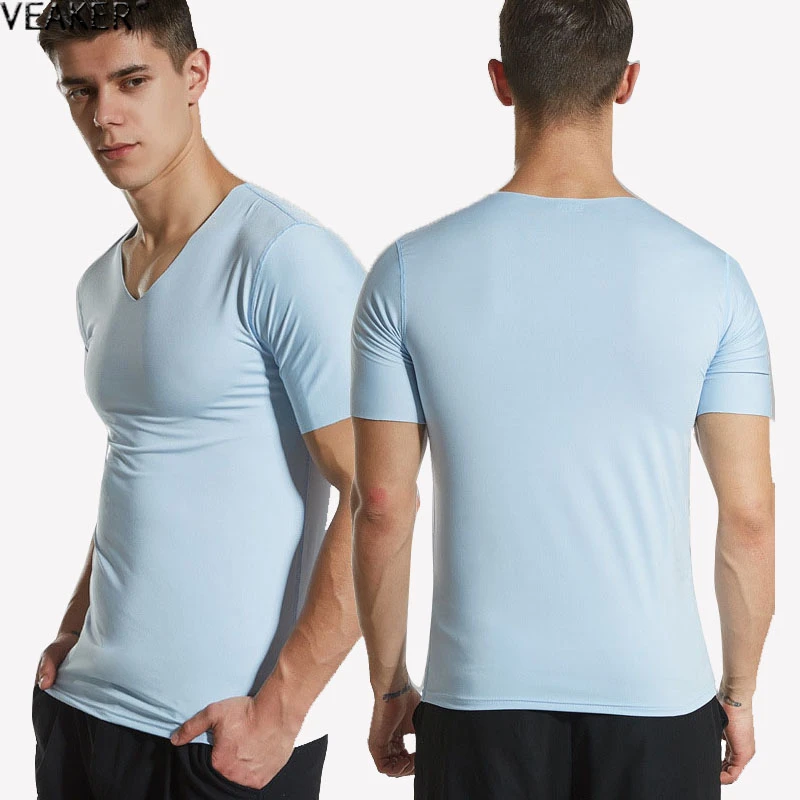 

Men's Ice Silk Short Sleeve T-Shirt Thin V-Neck Summer Sportswear Solid Color Short Sleeve