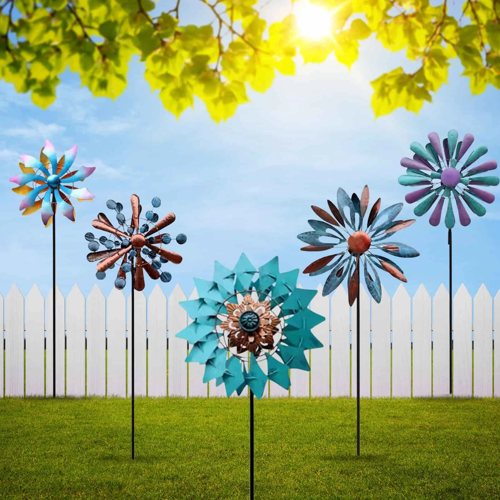 DIBIEECN Kinetic Wind Spinner with Garden Stake Metal Windmill-Kinetic Garden Decoration 360 Swivel Peacock Outdoor Wind Sculpture Spinners 63 Inch Dual Direction Wind Catcher for Yard Idea 