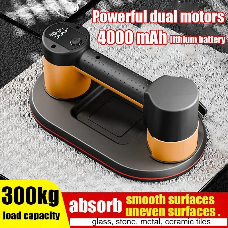 300kg Load Electric Vacuum Suction Cup Heavy-duty Suction Lifter for Granite Ceramic Tiles Glass 4000mAH Battery Box Pack