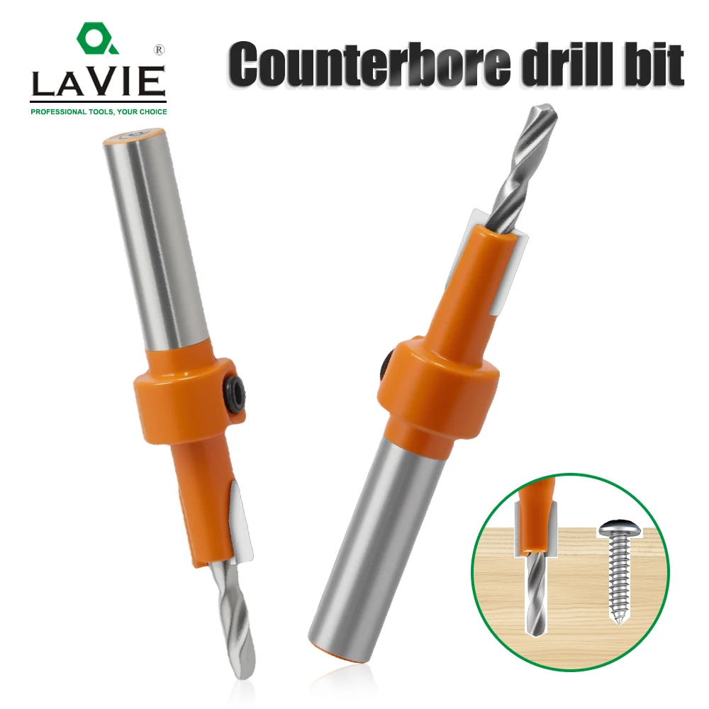 LAVIE 1 Stück Orangefarbener Senkbohrer, 8mm Schaft Holzschrauben-Lochfräser, für Holzbearbeitung C08339M083