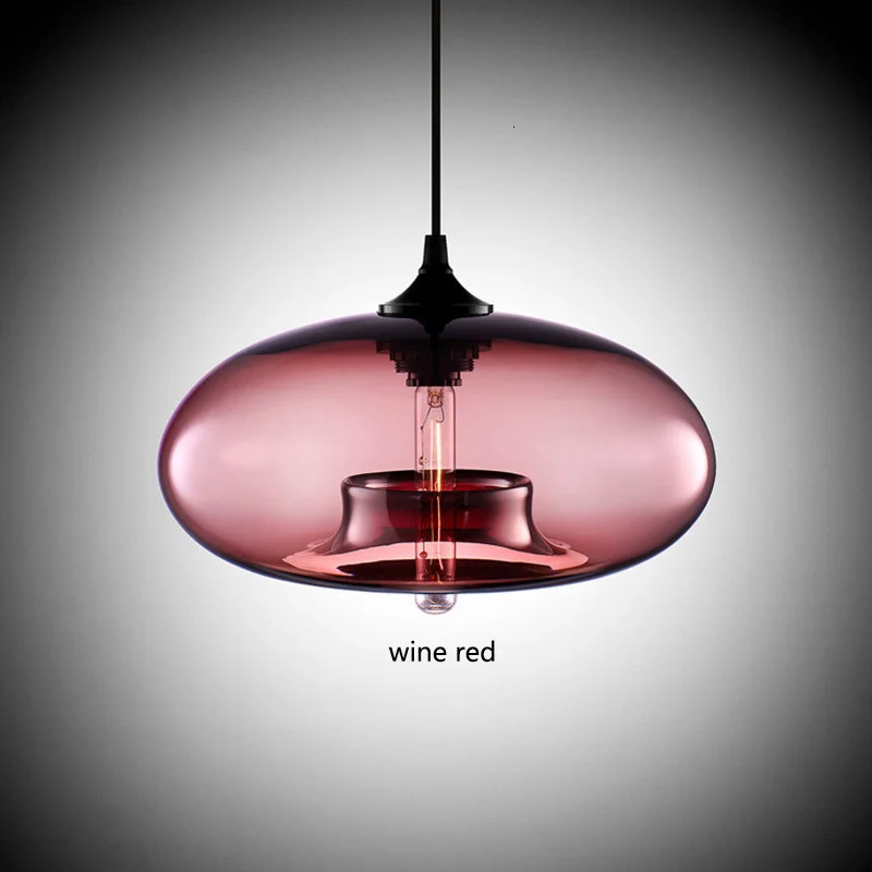 Nordic Creative Loft Pendant Lamps 7 Colors Glass Chandelier Industrial Hanging Lighting Fixtures E27/E26 for Kitchen Restaurant