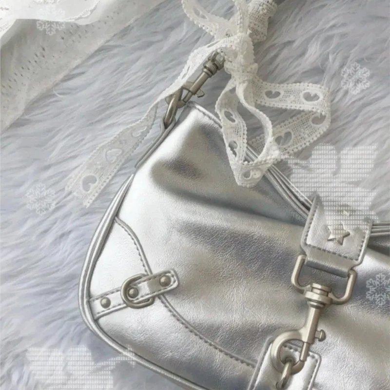 JIAERDI Hot Girls Silver Shoulder Bags Wallet Women Versatile Star Casual Underarm Bag Ladies Large Capacity Y2k Handbag 2025