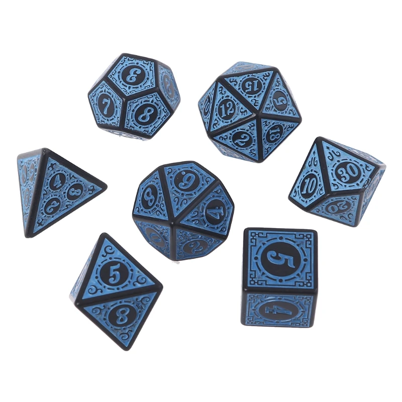 7Pcs/Pack Different Number of Faces Resin Dice Game Props Educational Toys with Box Children Multi-faceted Digital Dice