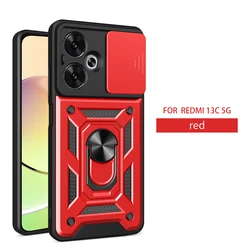 Xiaomi Redmi 13C 5G Protective Armor Case with Sliding Camera Cover and Magnetic Ring Holder for Redmi 13C 5G (Sj-red)