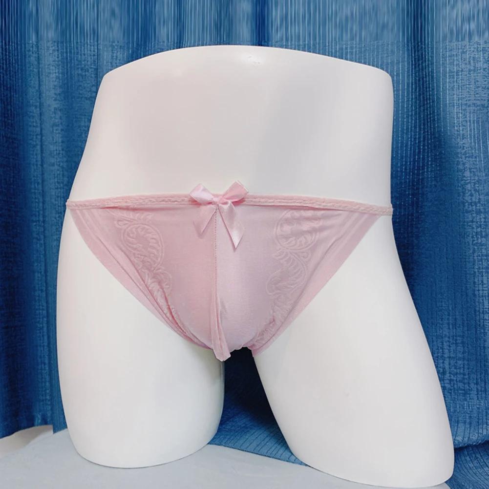

Men Single Jacquard Textured Briefs Bow Sissy Underpants Sexy Big Bulge Pouch Underwear Seamless Seductive Erotic Lingerie