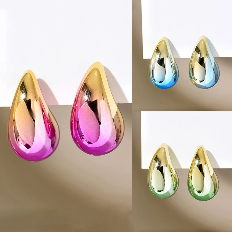 Y2K Style Gradient Colorful Waterdrop Orecchini Pendenti Per Le Donne Dupes Chunky Teardrop Placcato Oro Statement Sweet Ear Jewelry Gift