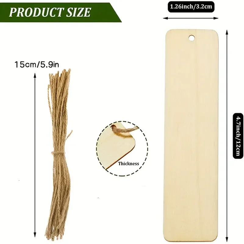 Wooden Bookmark Wooden Blank Hearts DIY Unfinished Hanging Tag Holes and Rope Wedding Birthday Party Decorations