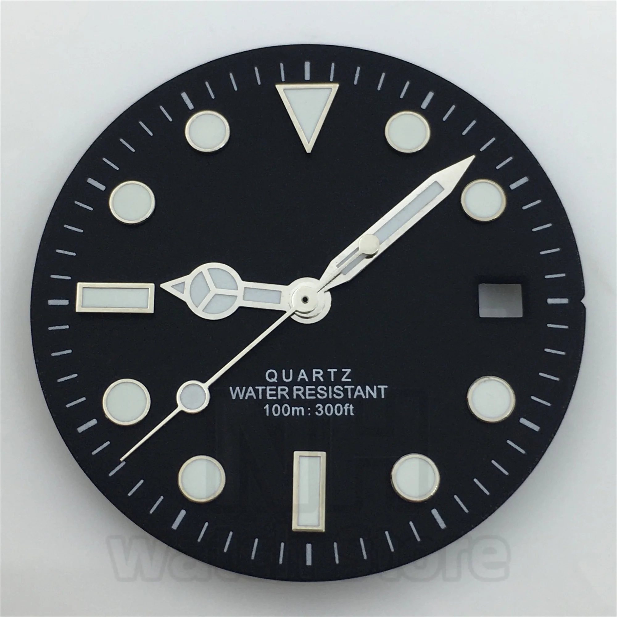 29mm Black & White Watch Dial with Green Luminous Hands - Matte & Glossy Finish