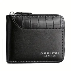 Luxury RFID Leather Men's Wallet - Zipper Credit Card Holder with Coin Pocket, Elegant Gift (Black)